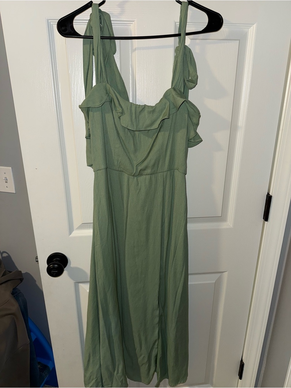 Trixxi Olive Green Ruffle-Detail Maxi Dress